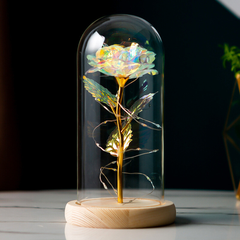 Forever Rose In Glass Eternal Flower LED Night Light Dome Valentine Wedding Gift