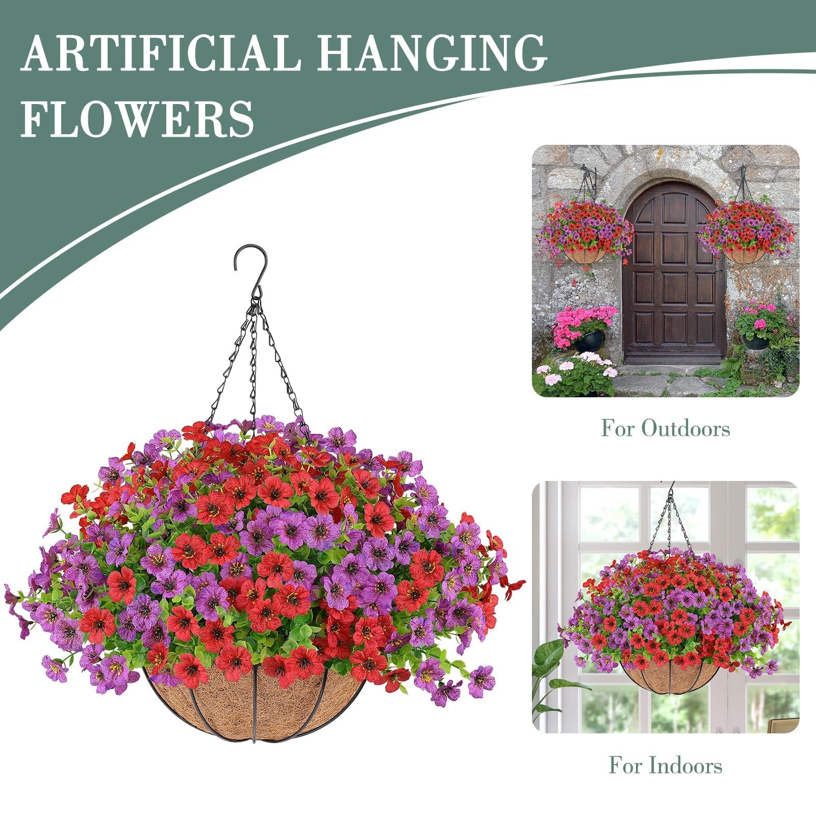 2 Set Artificial Flowers Hanging Plants in Basket,Artificial Hanging Flowers …