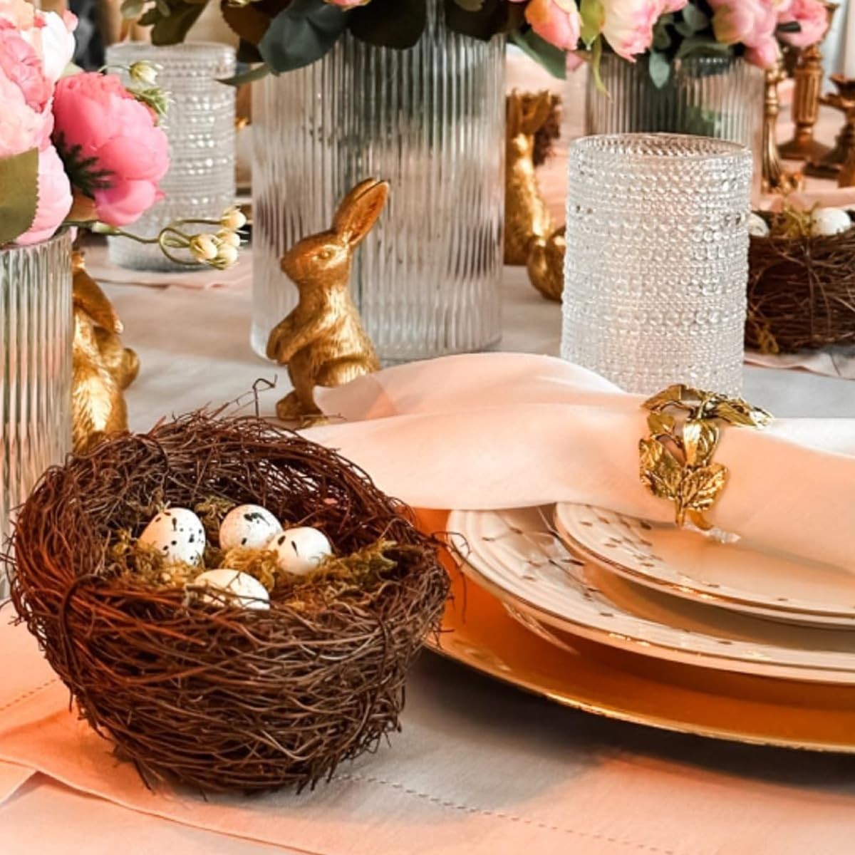 Handmade Artificial Birds Nest Set – 4PCS Rattan Nests with 12 Eggs & Moss for E