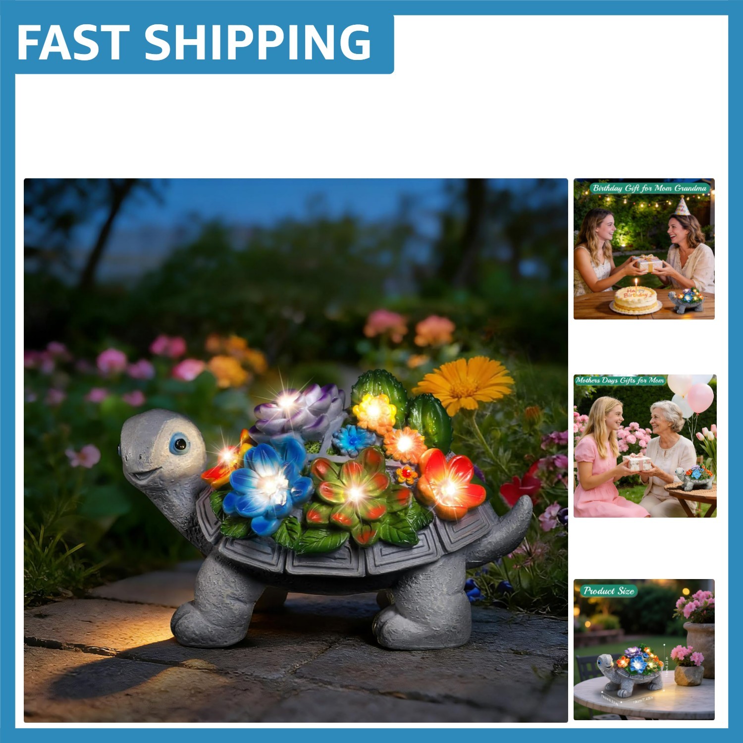 Charming Solar Turtle Statue with Multicolor LED Lights – Perfect Garden Gift