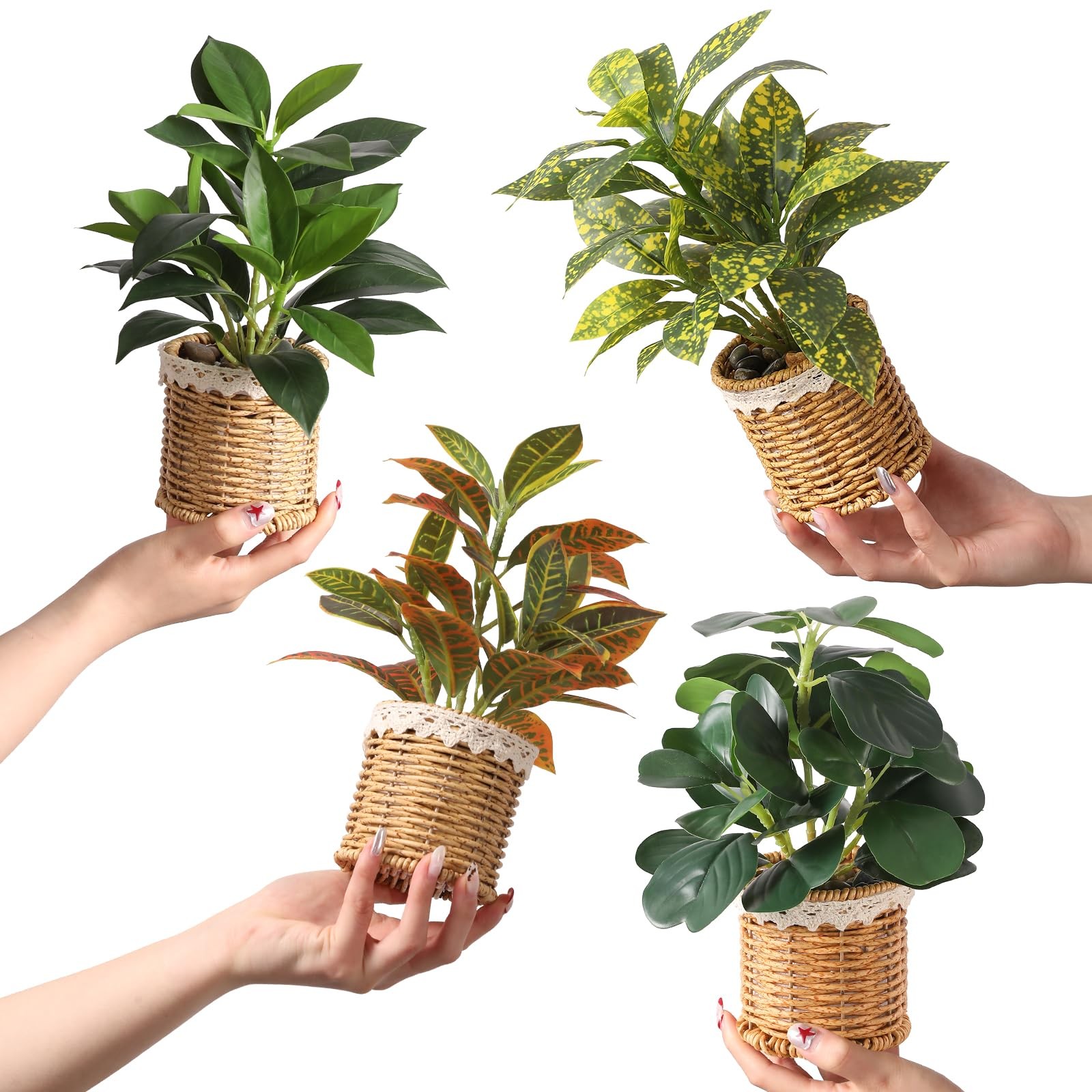 2 Pack Fake Plants Artificial Potted Plants with Weaved Pot for Shelf & Table…