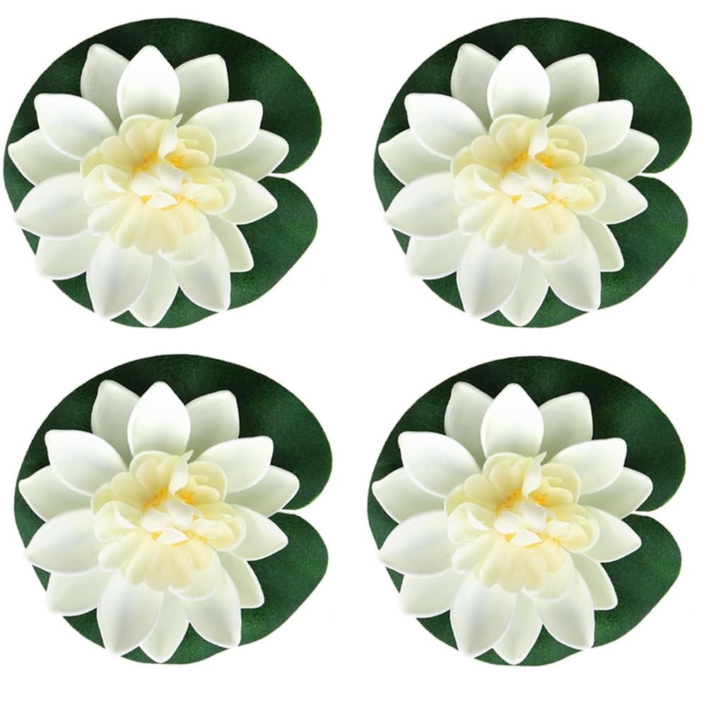 MHYGKTXRA 4 Pcs Artificial Floating Foam Lotus Flower with Water Lily Pad, Li…