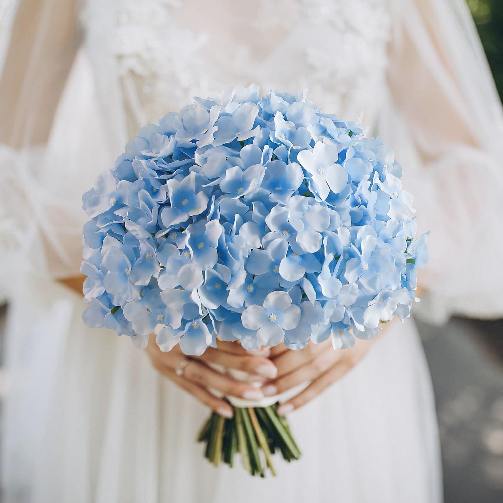 48 Pcs Blue Artificial Hydrangea Flowers Bulk, Faux Hydrangea Full Flowers He…