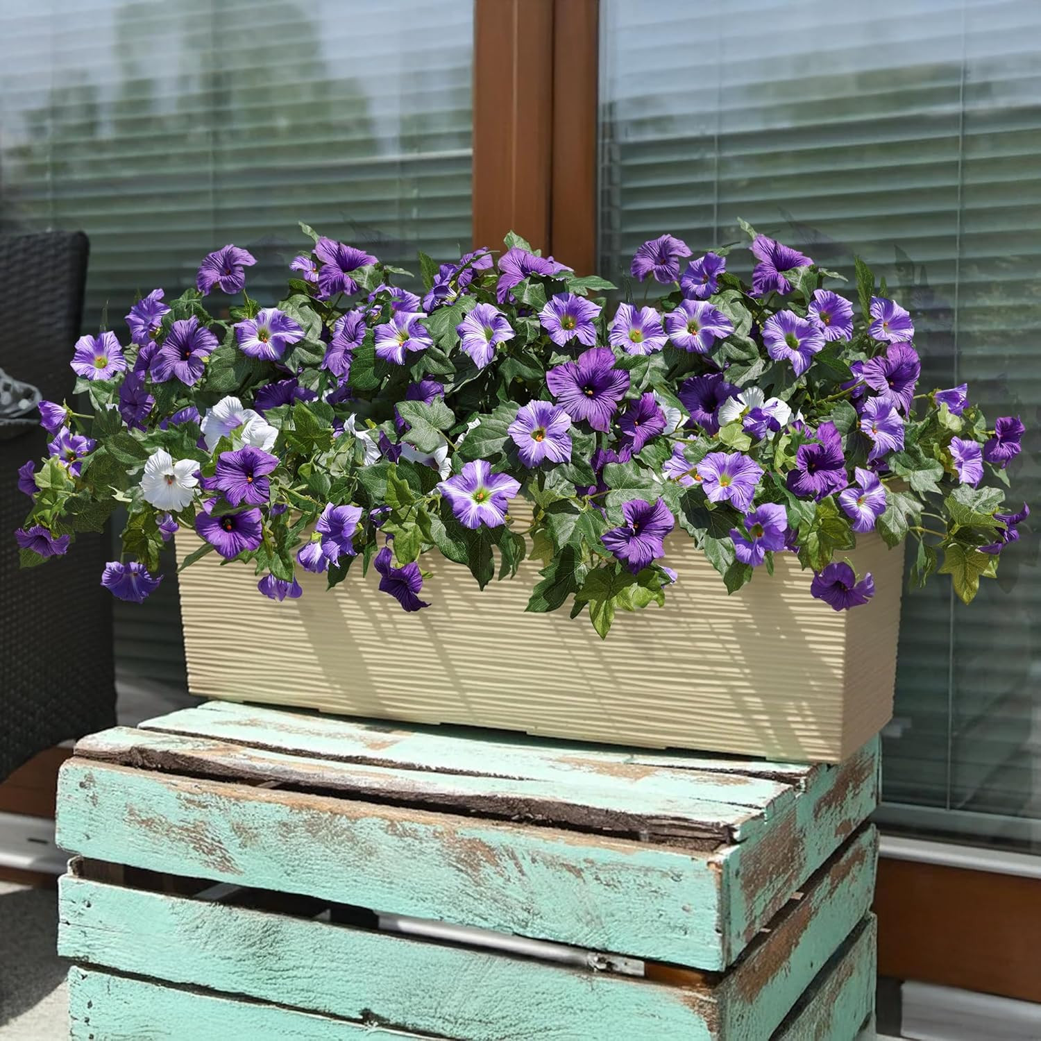 Artificial Flowers for Outdoors 2PCS Faux Petunias Silk Fake Flowers for outside