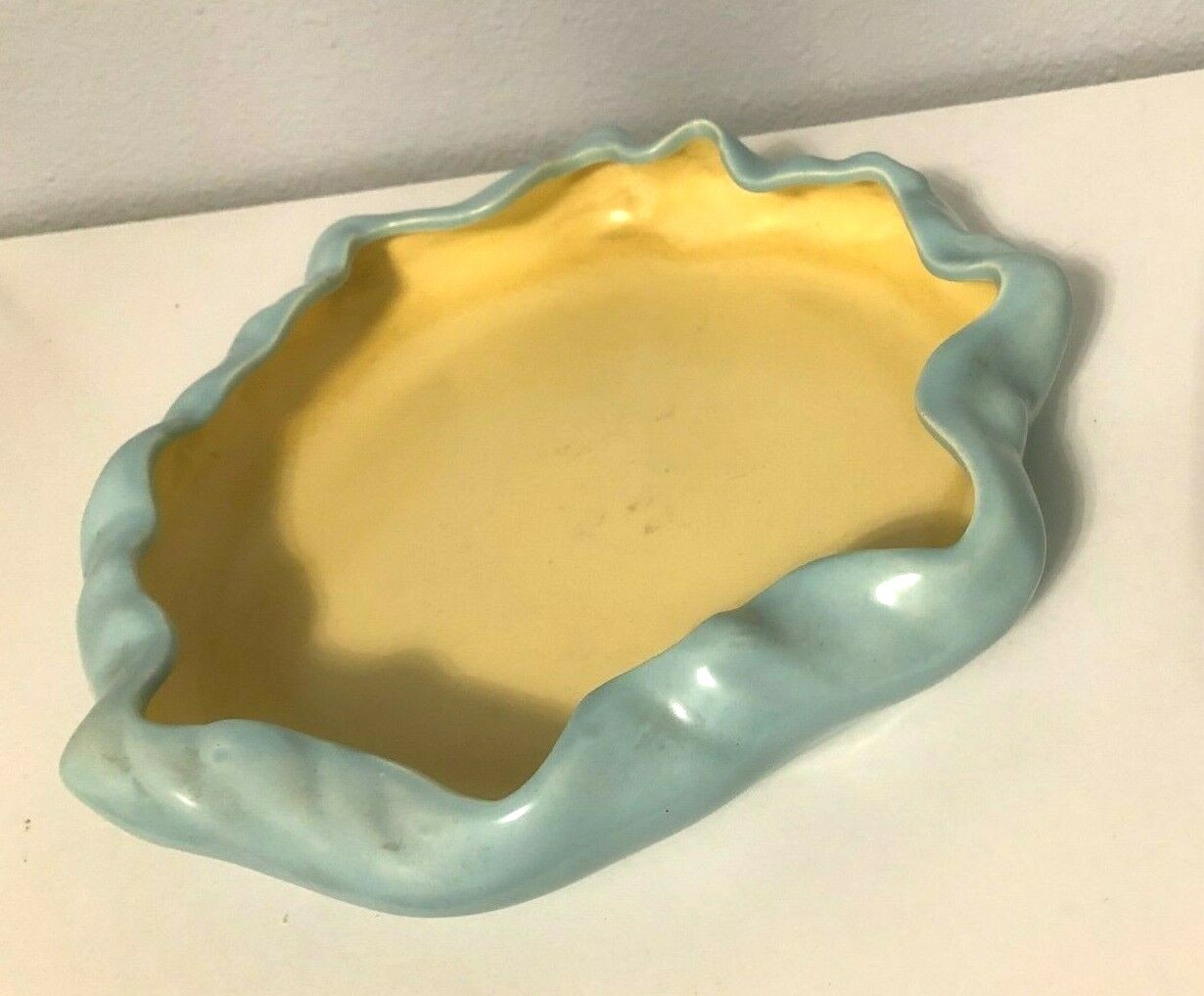 Metlox Planter Ruffled Low Bulb Vintage MCM Blue Crimped 10 3/4″