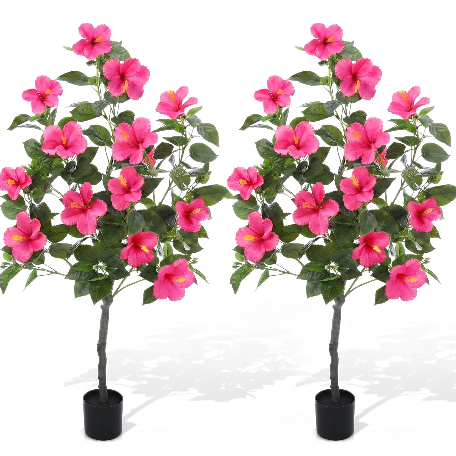 2 Pack 4 ft Artificial Hibiscus Tree Fake with 14 Flowers Hibiscus Tree with …