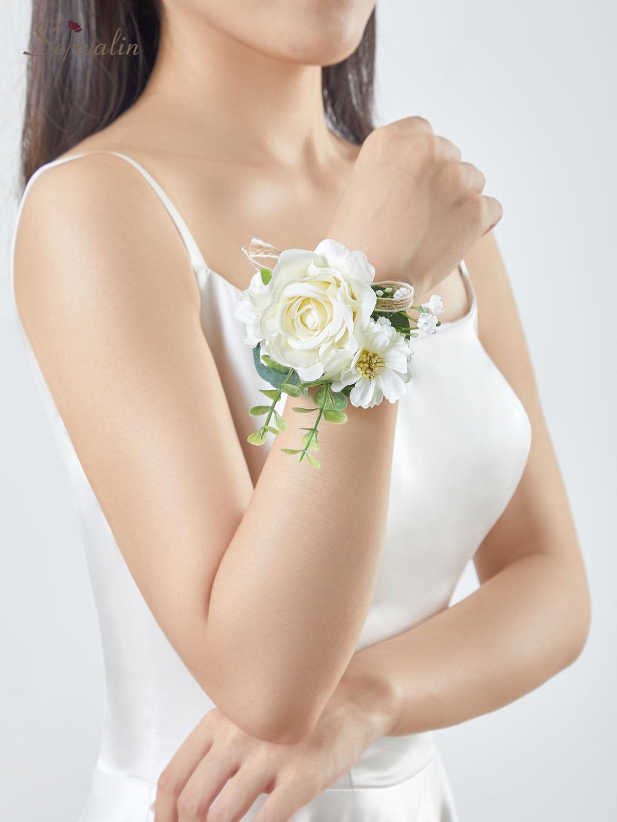 Ivory Rose Corsage & Boutonniere Set Wristlet Mens Wedding Prom Homecoming