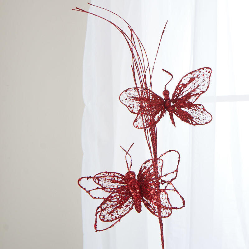 Set of 4 Red Glittered Artificial Butterfly 20″ Sprays