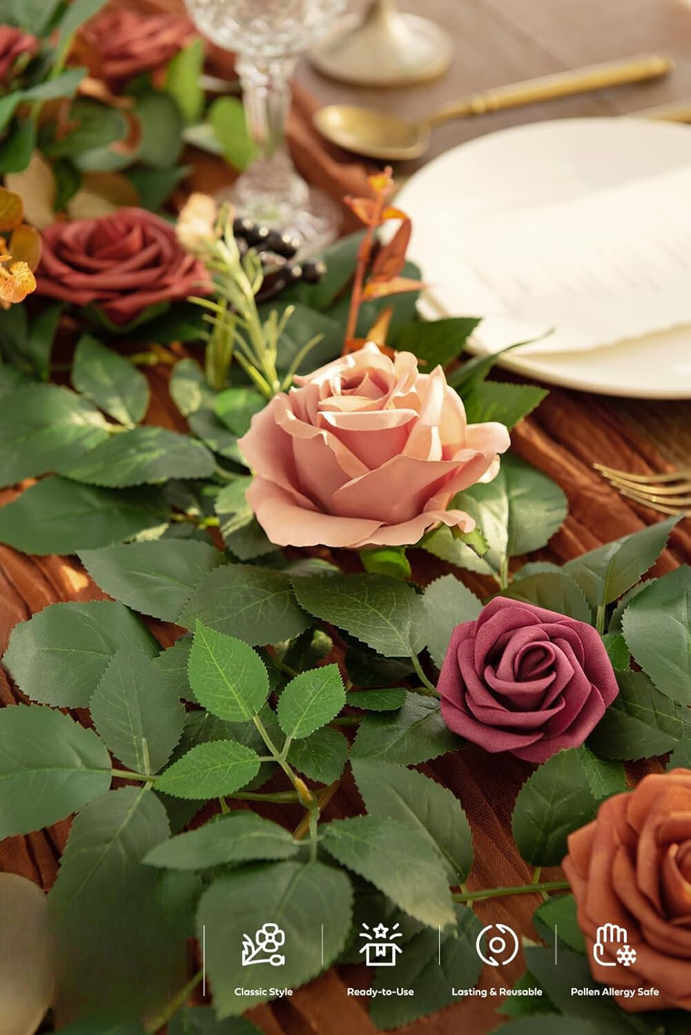 Terracotta Artificial Flower Garland Rose Eucalyptus Leaves Fall Floral Garland