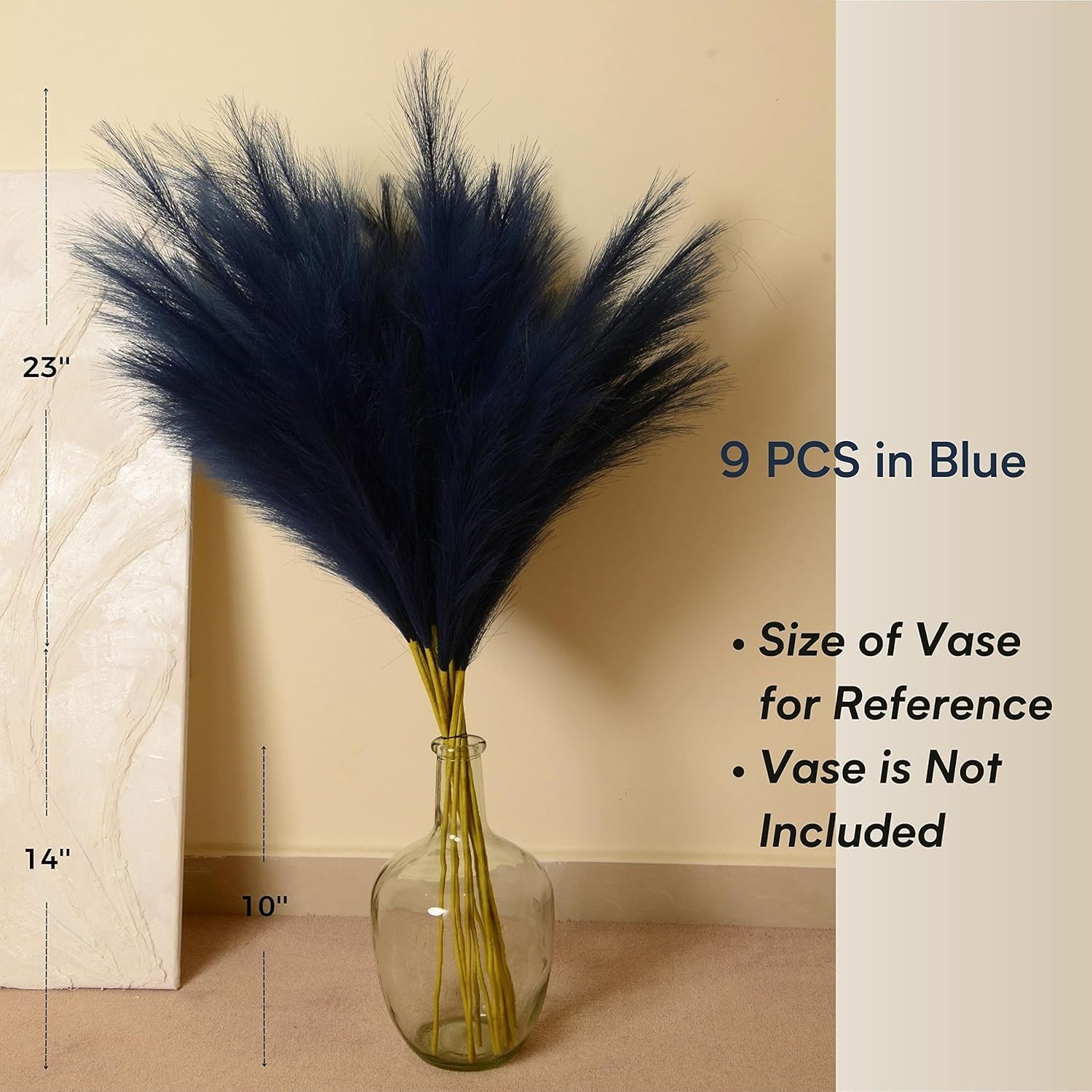 Blue Faux Pampas Grass 9 pcs, 37 in Fluffy Faux Floral for Home & Wedding Decor