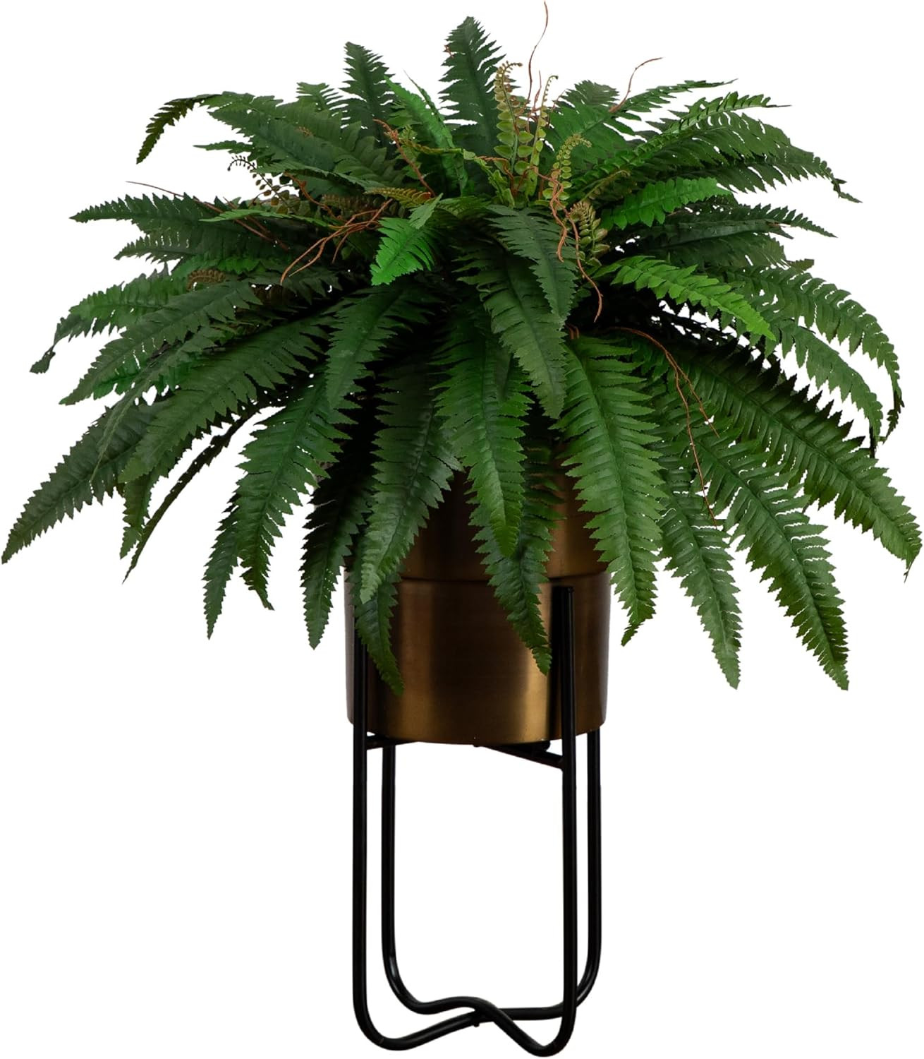 35-Inch Artificial Boston Fern in Brass Planter for Home & Office Décor