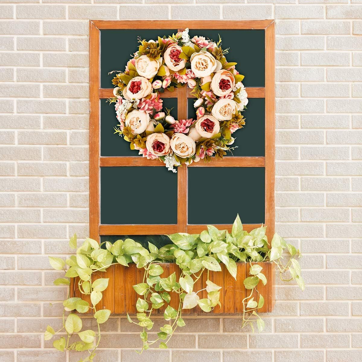 Artificial Peony Wreath 19 Inch Blooming Silk Peony Spring Summer Fall Winter