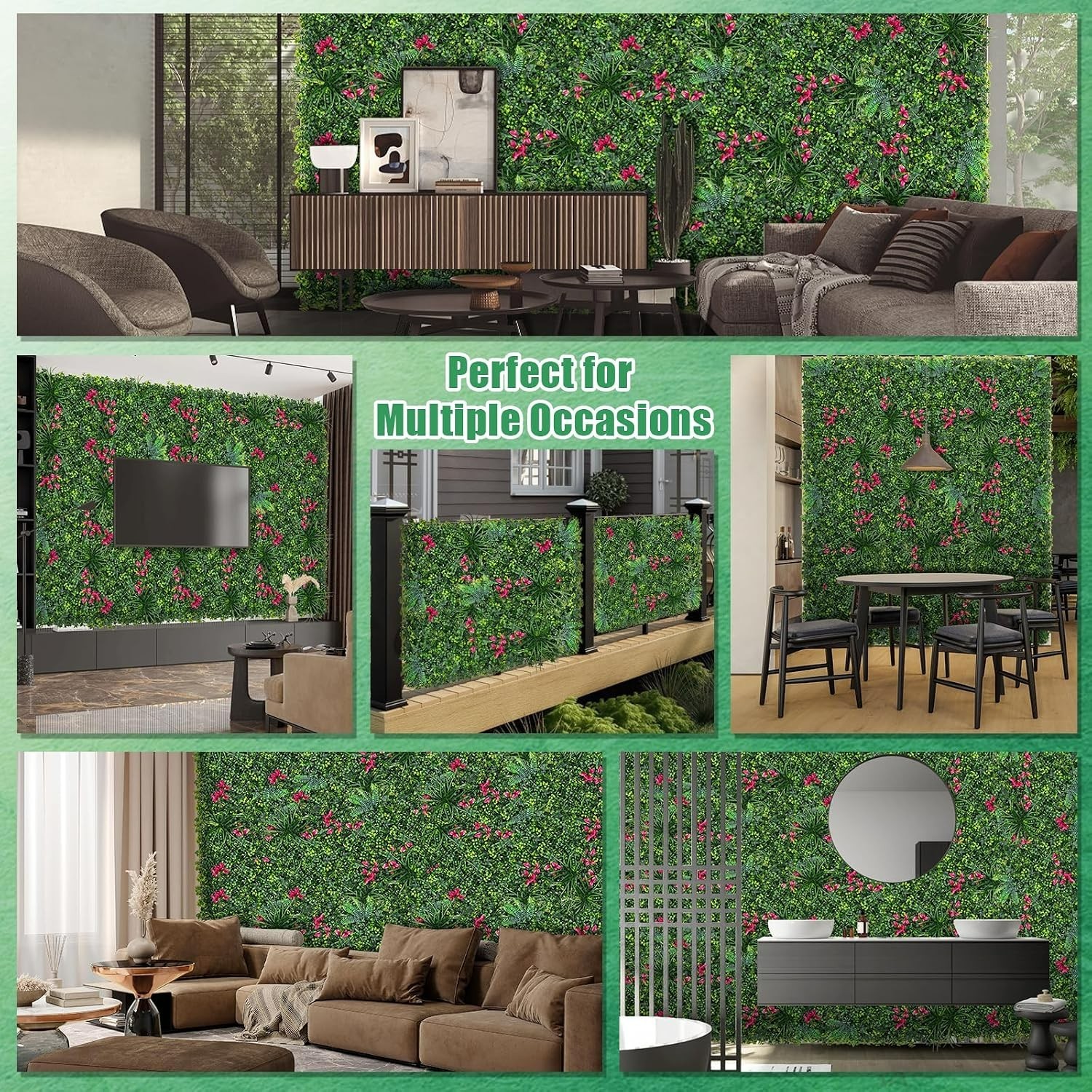 12 Piece Mint Green Grass Wall Panels for Indoor/Outdoor Elegance, 20”x20”