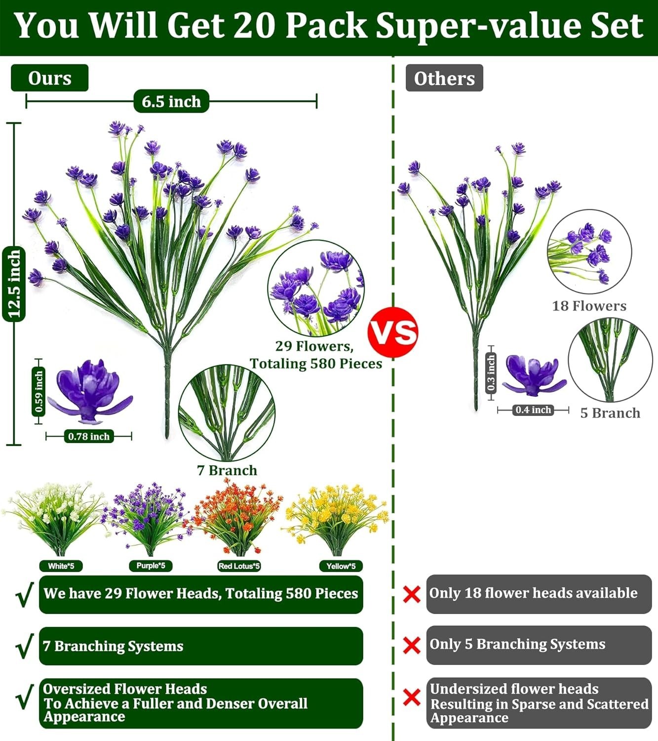 Eco-Friendly 20 Bundles Colorful Artificial Flowers for Stunning Decor Touch