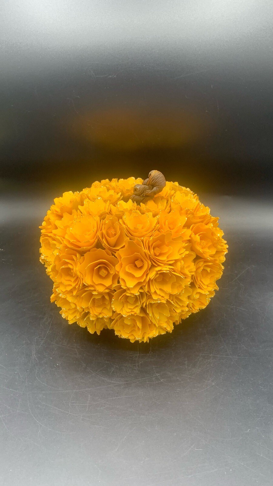 New Shaved Wood Floral Pumpkin Orange Flowers Thanksgiving Bouquet Decor Carved