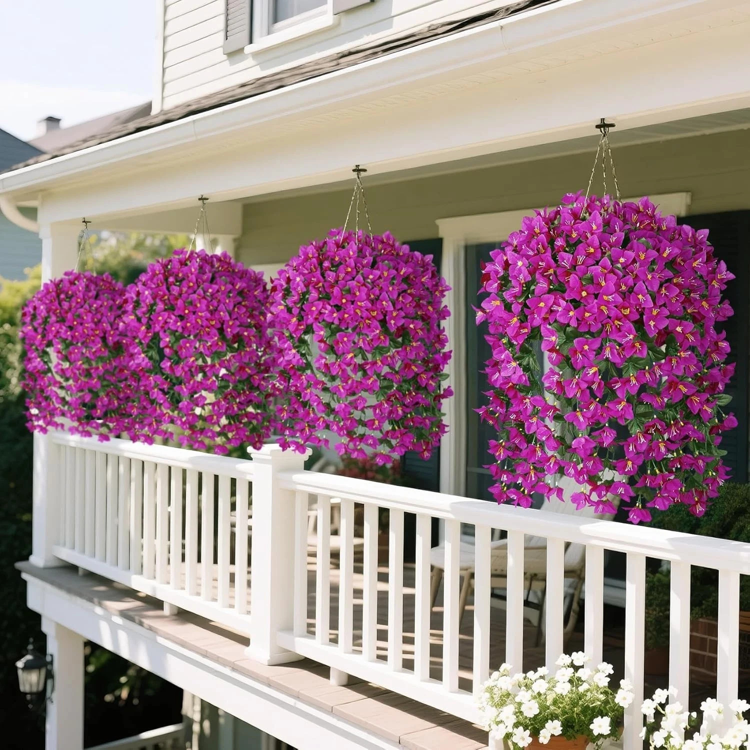 3pcs Bougainvillea Hanging Flower Basket Artificial Silk Outdoor Porch Decor