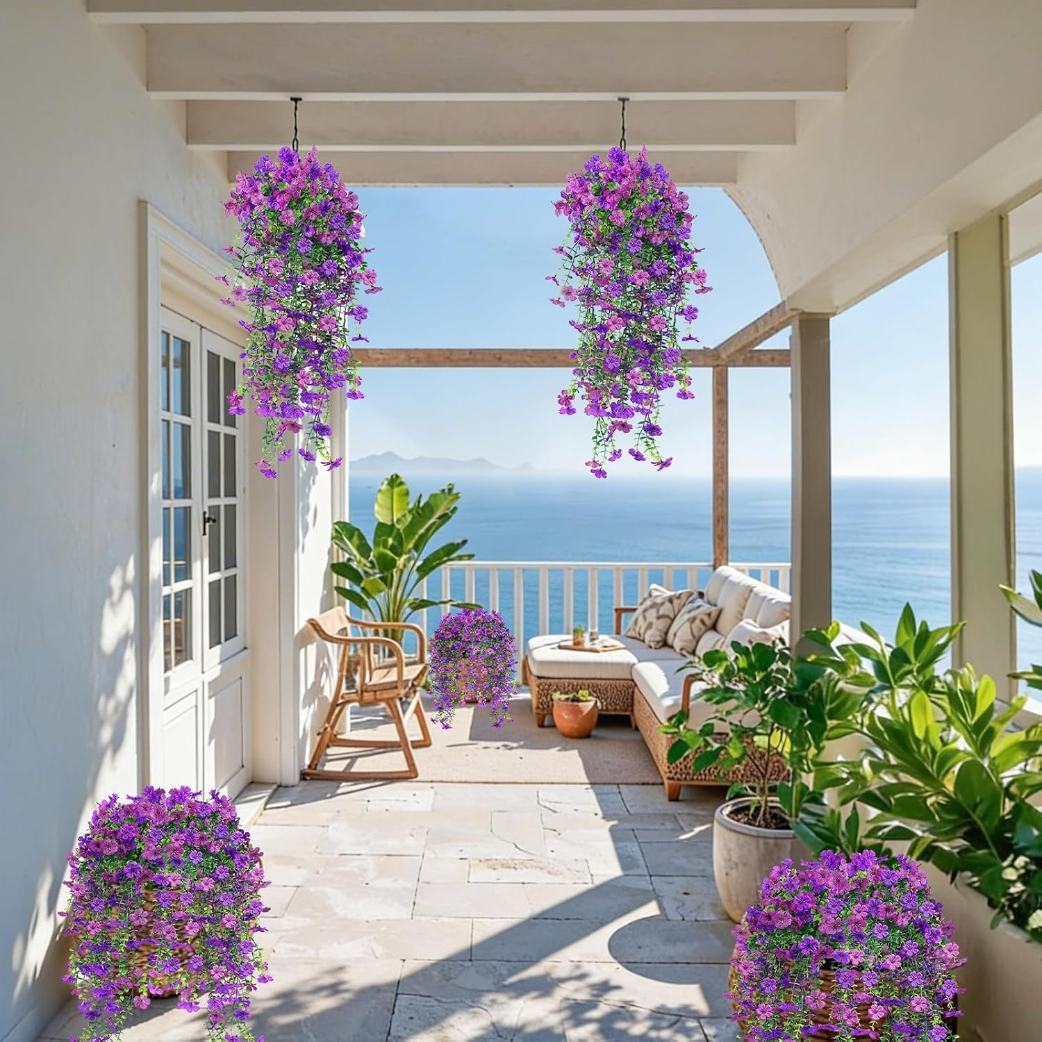 6× Artificial Hanging Flowers for Outdoors Faux Plants Porch Decor UV Resistant
