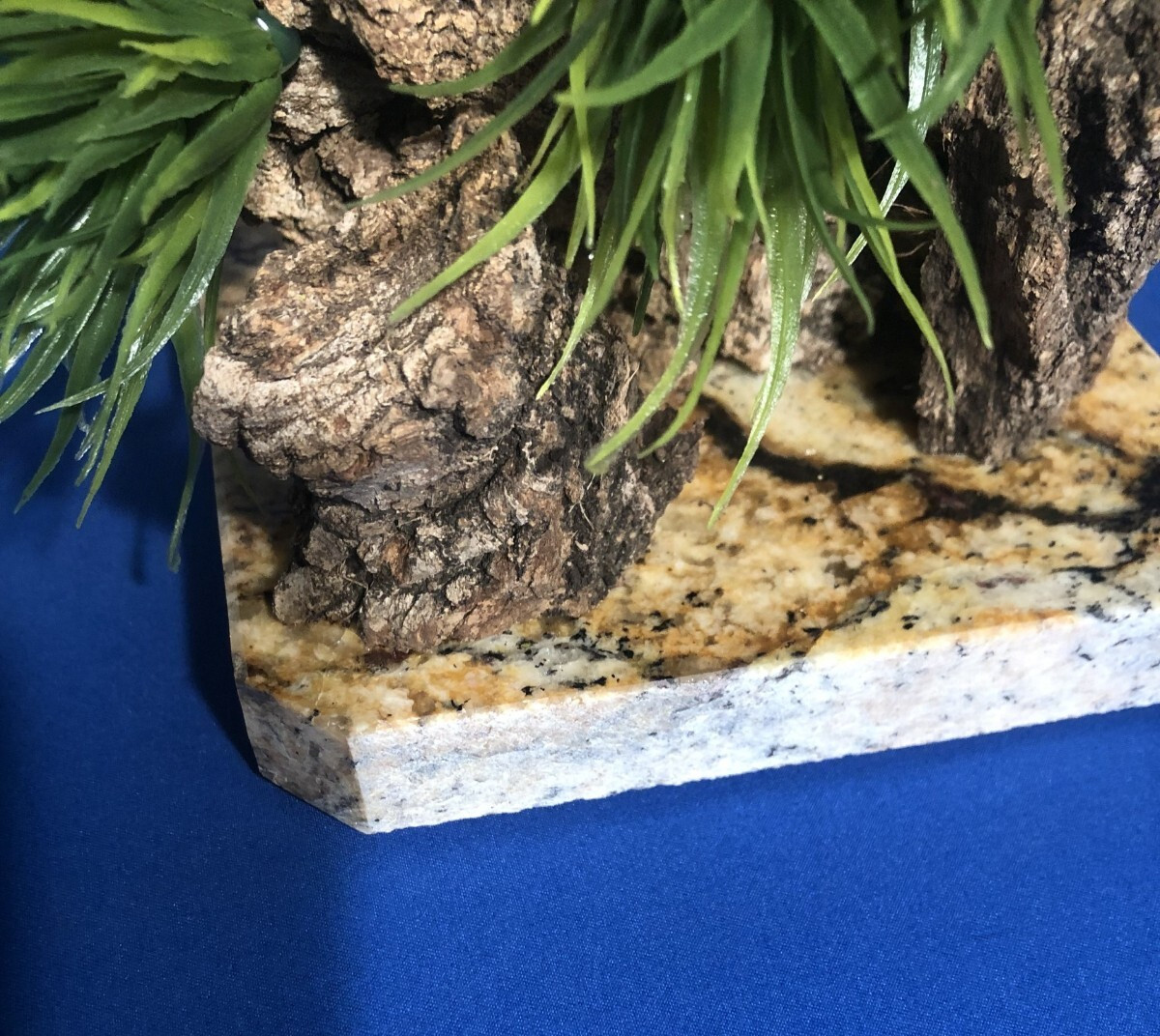 Artificial Succulent Air Plant Home Office Mounted on Real Wood Bark and Stone