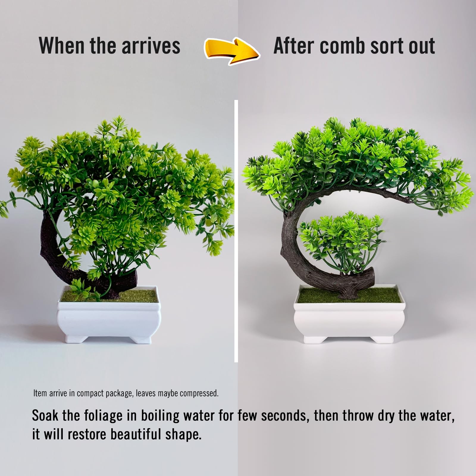 Small Fake Plant Desk Decor Green Artificial Bonsai With Pot 8.5 Inch Tall