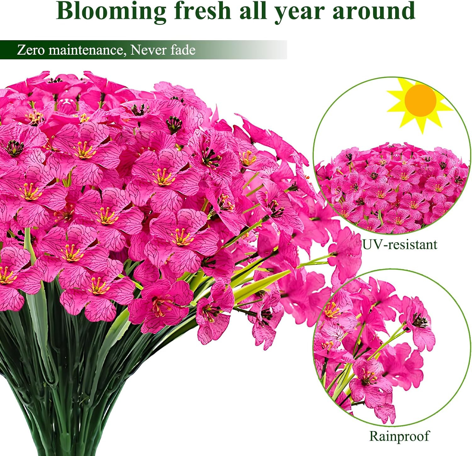 20 Bundles Outdoor Artificial Flowers UV Resistant with Faux Silk Flowers and No