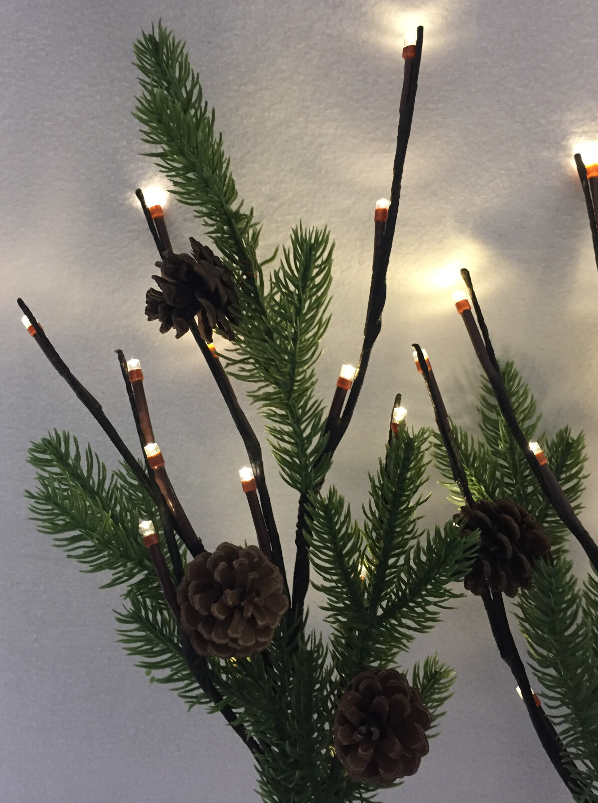 Lighted Artificial Pine Evergreen Branches W/Natural Pine Cones 19.75″ Set of 2