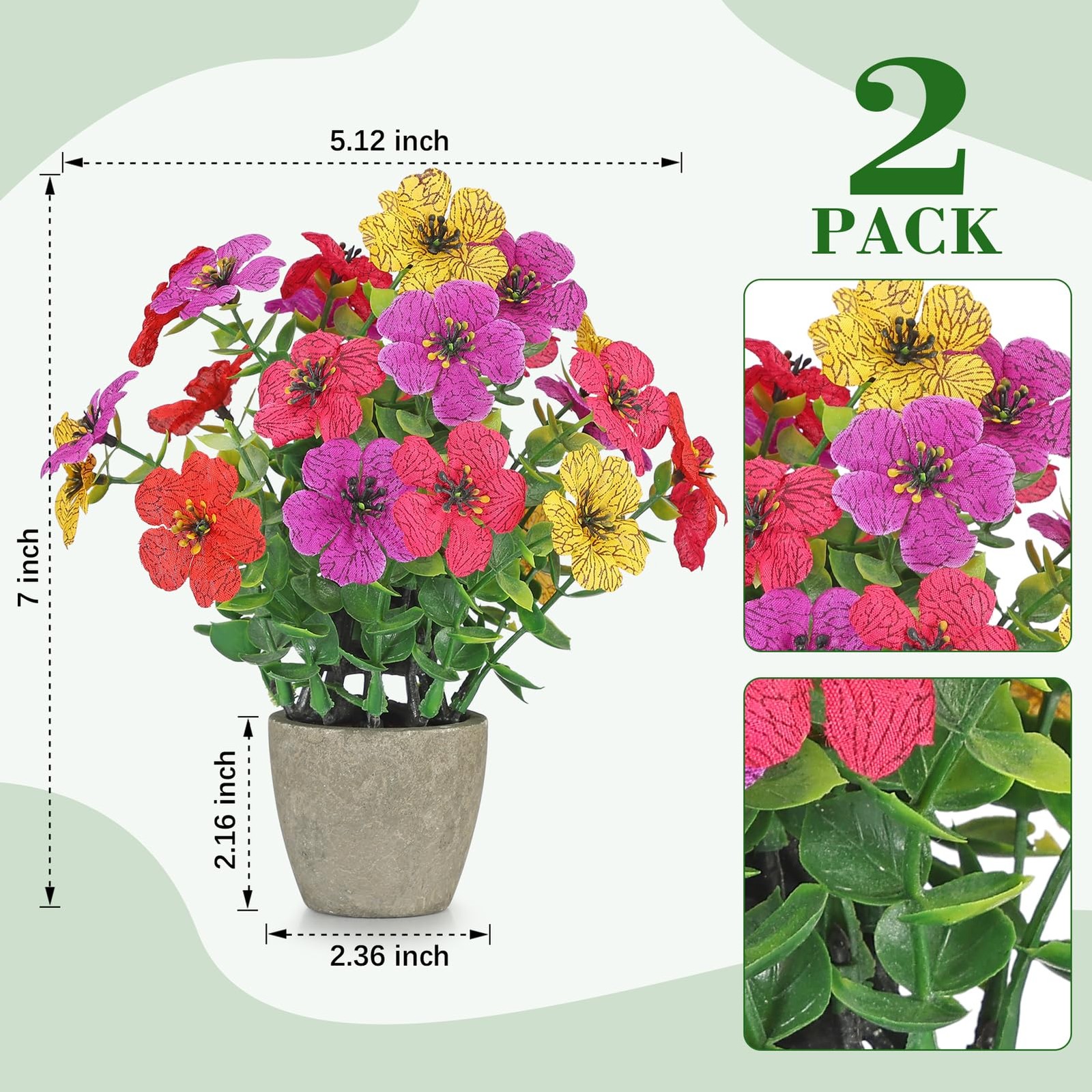 2 Pack Small Fake Plants Potted Artificial Plants Artificial Flowers Potted F…