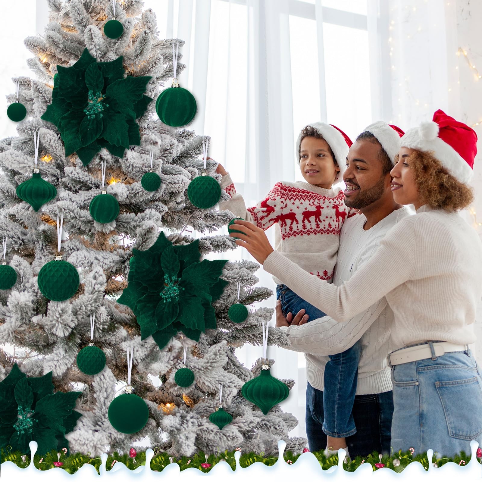 24 Pcs Velvet Poinsettia Christmas Tree Decor with 3.14 Inch Ball Ornaments I…