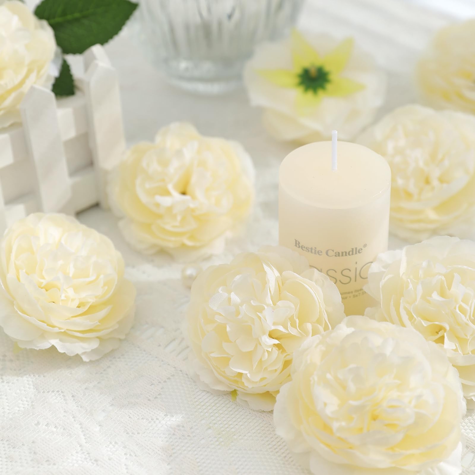 12 PCS Artificial Silk Ivory Peony Flowers with Stems – 8 Inch Fake Peony Bou