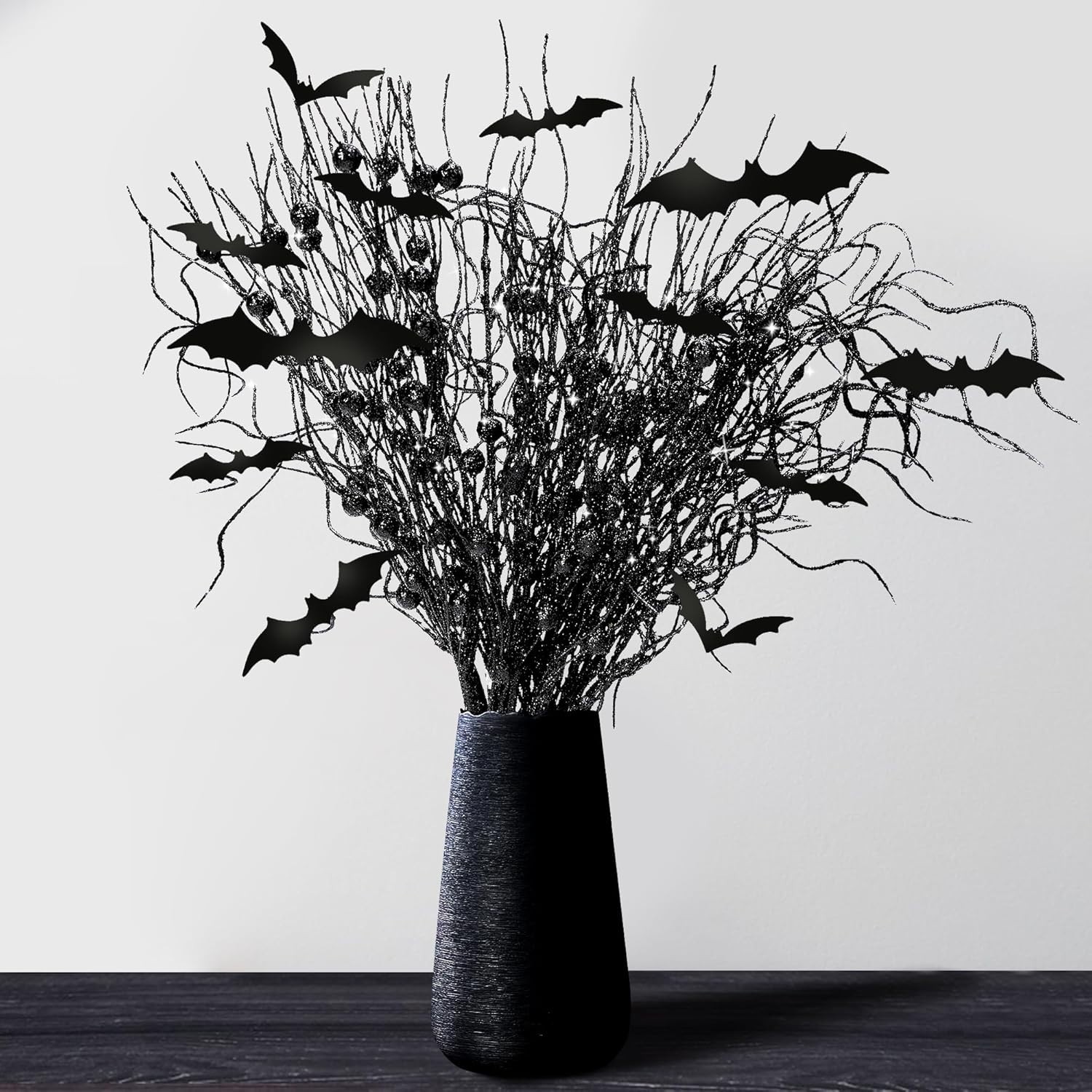 16 Pcs Artificial Halloween Branches Picks Ornaments with 12 Pcs Bats- Fake B…