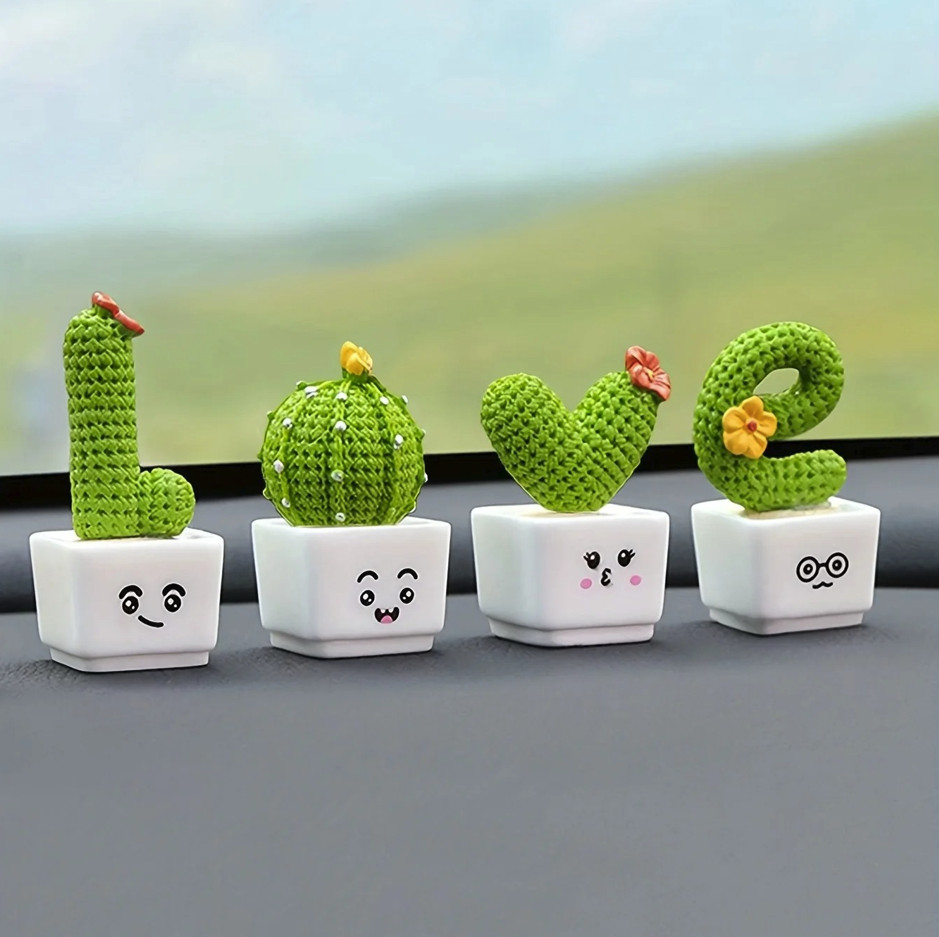 4pcs Mini Resin Succulent & Cactus Decoration Set Home Office Decor – NEW