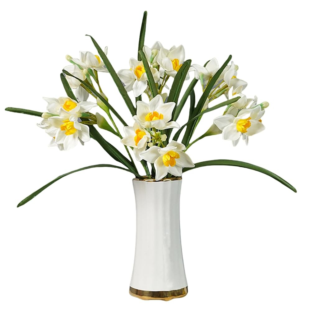 10 Pcs Artificial Daffodil Bouquet Faux Greenery Artificial Flower, 17.7 inch…