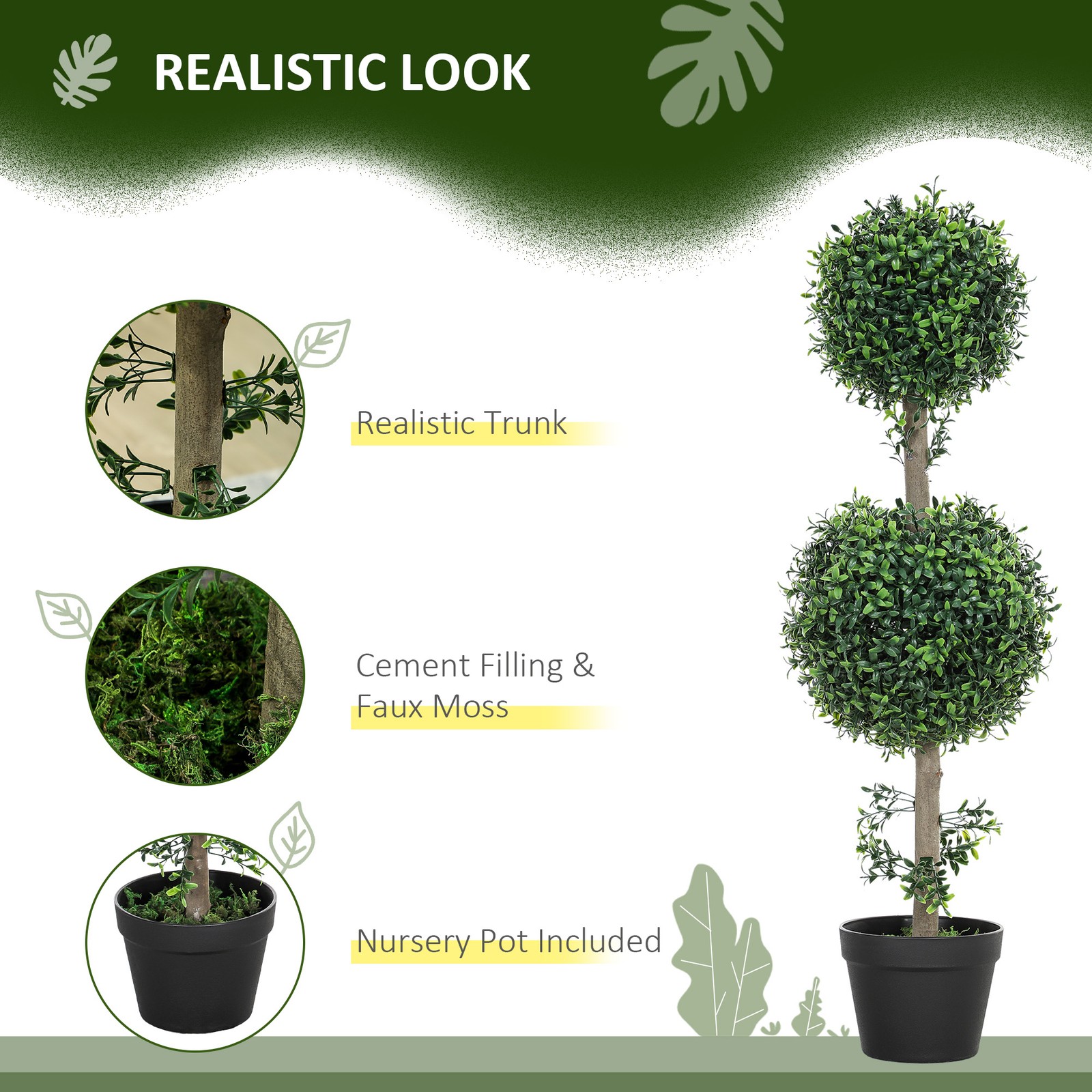 Set of 2 Artificial Ball Boxwood Topiary Tree Outdoor Plants in Pot Indoor Decor