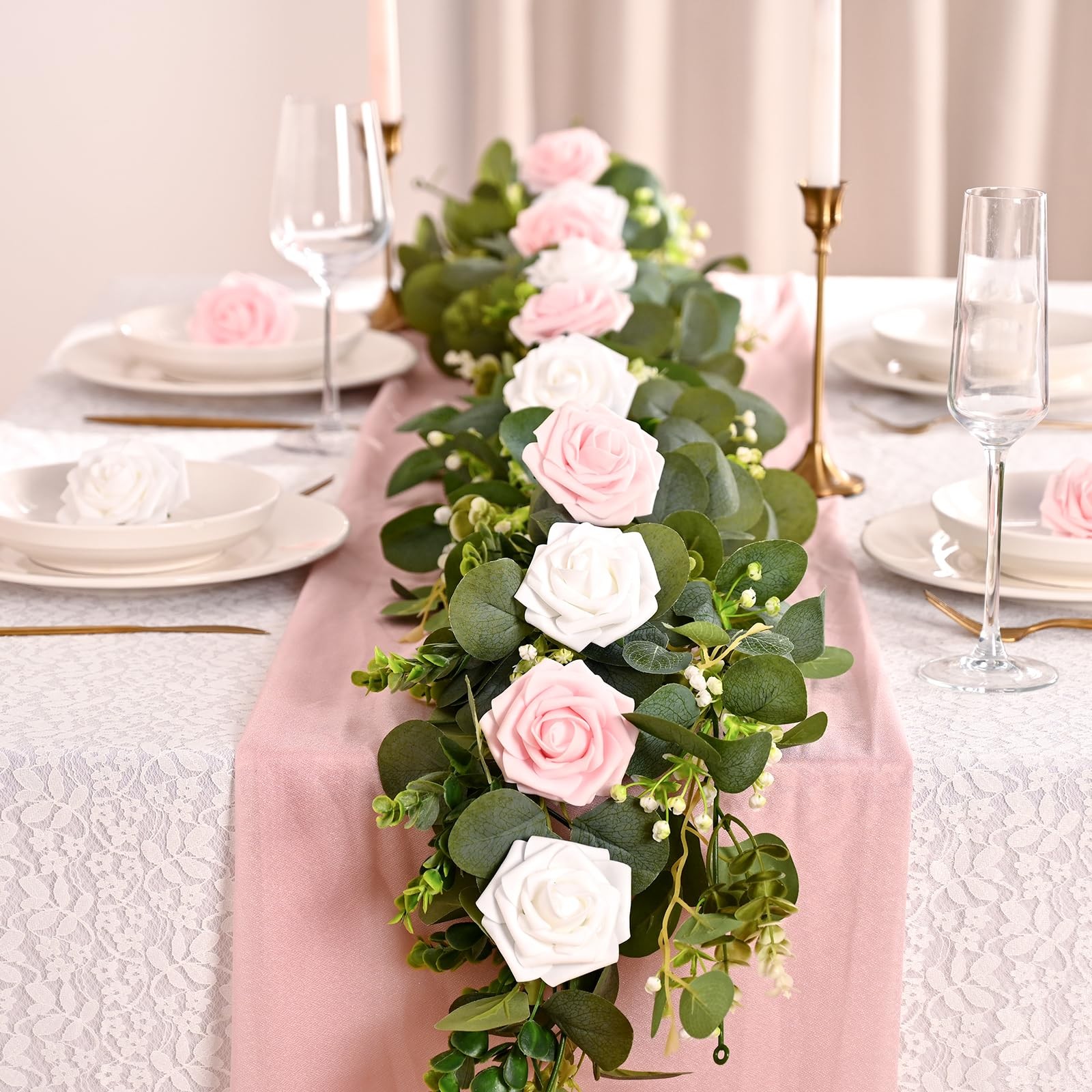 9 Pcs Artificial Flowers Fake Rose with Stems – White Real Touch Foam Roses f…