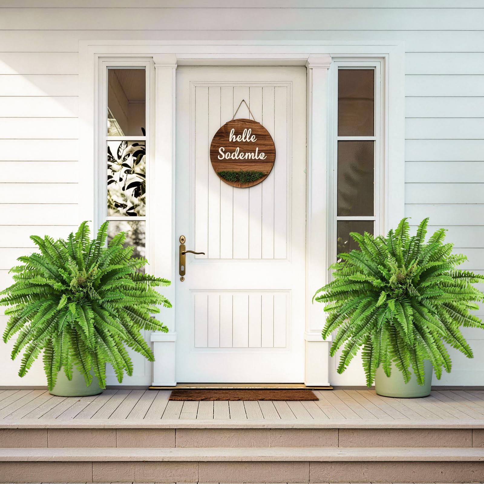 Artificial Boston Ferns for Outdoors Large, 45 Inch Fake Fern, Lifelike Faux …
