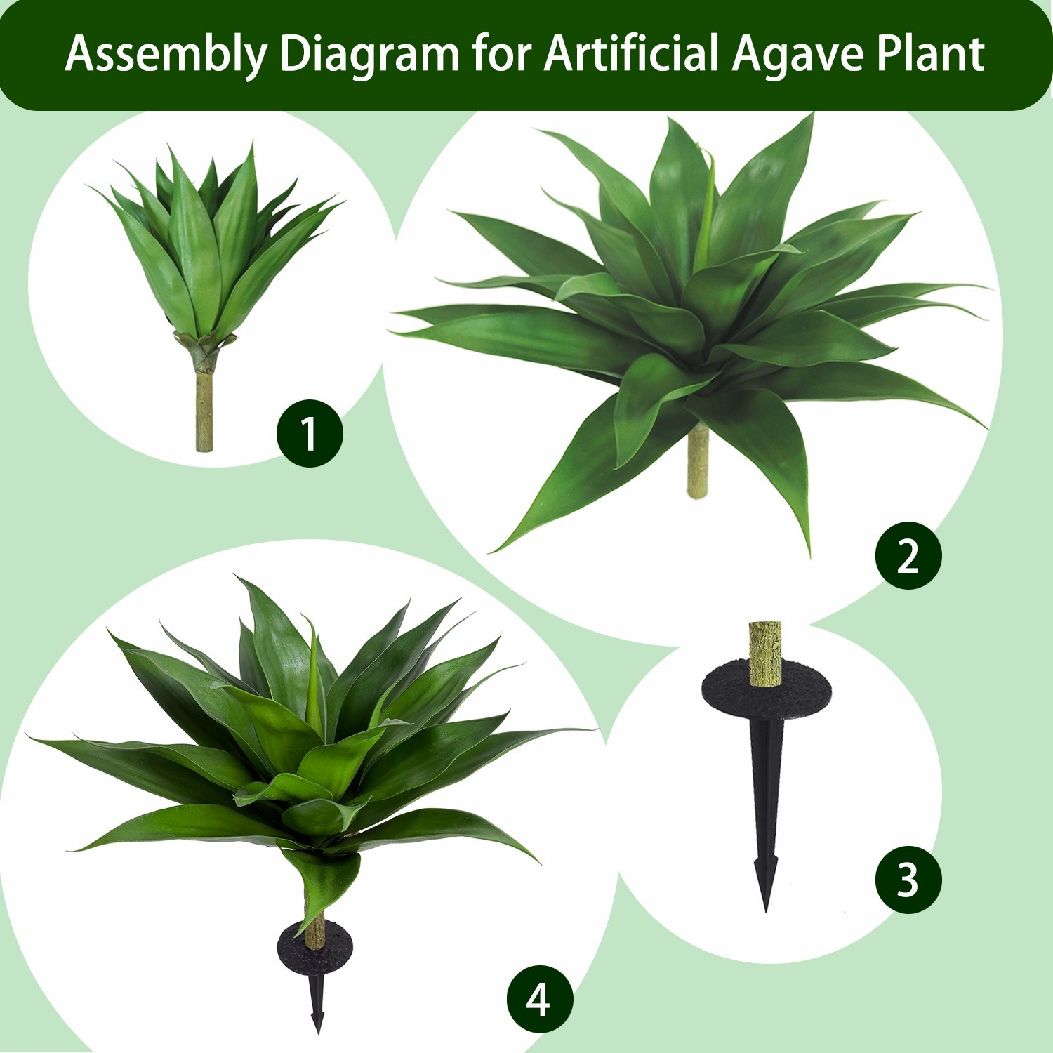 2 Pack Artificial Agave Ground Stakes, Outdoor Garden Landscaping Patio Decor