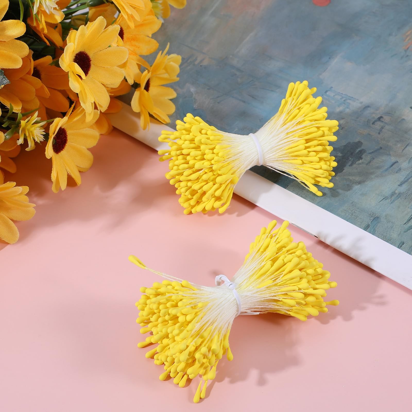 Double Heads Flower Stamen, 800PCS 2mm Yellow Pearl Flower Stamens Artificial…