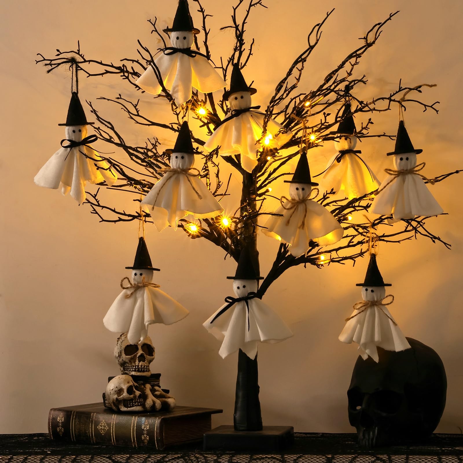 Halloween Decor Black Tree: 27″ Spooky Lighted Artificial Tree with 10pcs Hat…