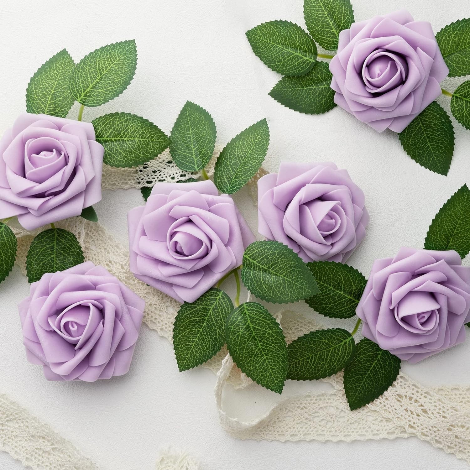 50Pcs Realistic Lavender Foam Roses – Perfect for DIY Floral Arrangements