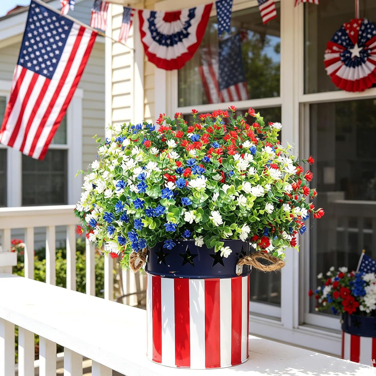 Artificial Flowers Outdoors, 12 Bundles Fake Flowers Uv-Anti for 4Th of July Dec