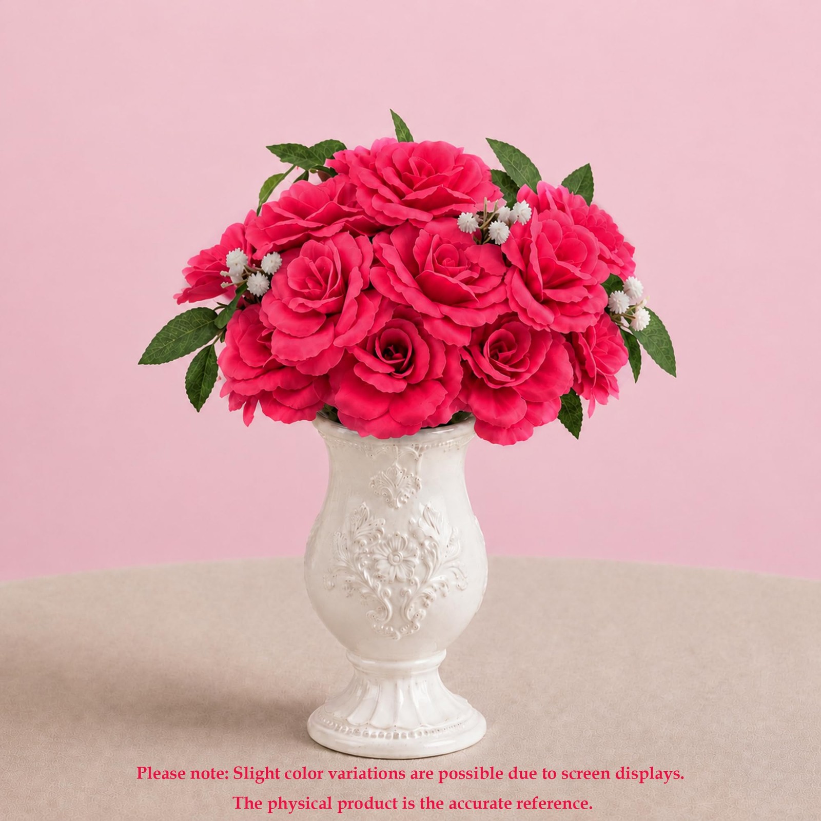 Rose Artificial Flowers, 50Pcs White Roses Head Flowers Bulk with Stem, 3 Inc…