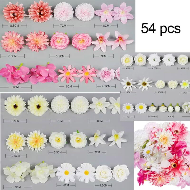 54pcs Artificial Flower Silk Mix Rose Fake Flowers Heads Bulk for DIY Wedding…