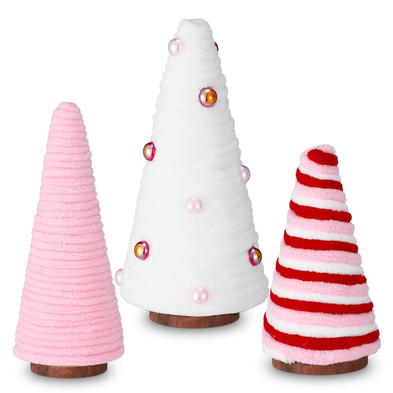 3 Pcs Valentine Day Tree Table Decorations Yarn Wrapped Mini Trees Pink White Va