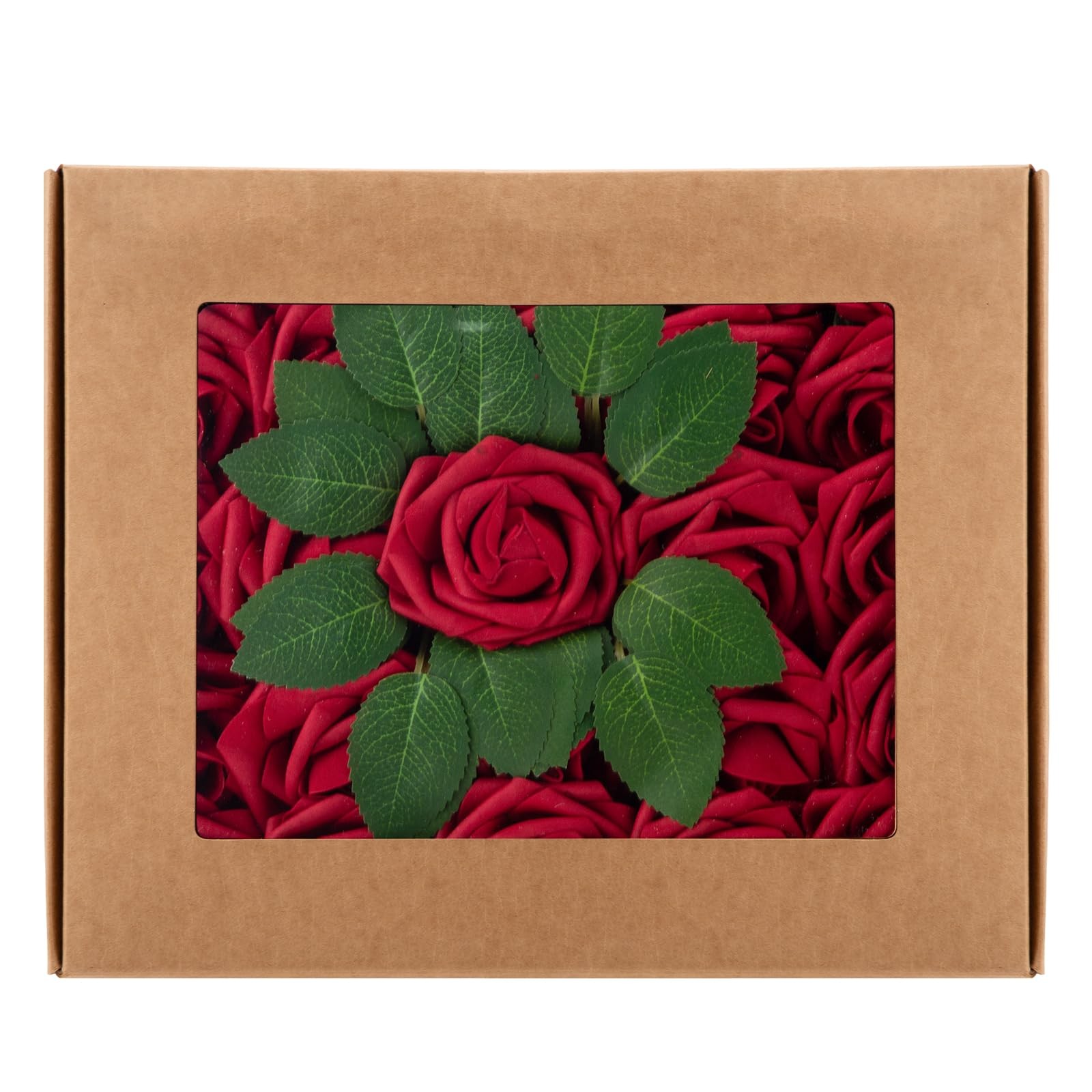 100Pcs Red Fake Roses Artificial Flowers Foam Rose Bulk with Stems