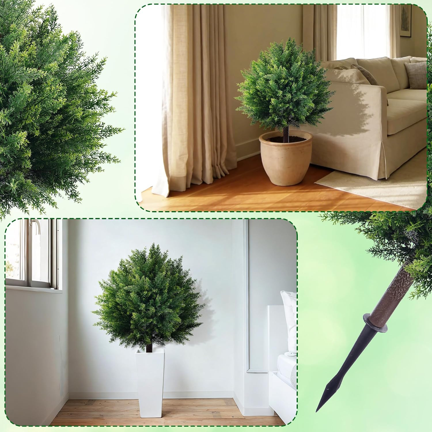 27.6” Artificial Cedar Topiary Ball Trees (2 Pack), UV Resistant Faux Evergreen