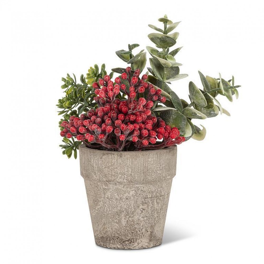 Small Mixed Greenery With Pink Buds In A Pot Faux Plants And Trees