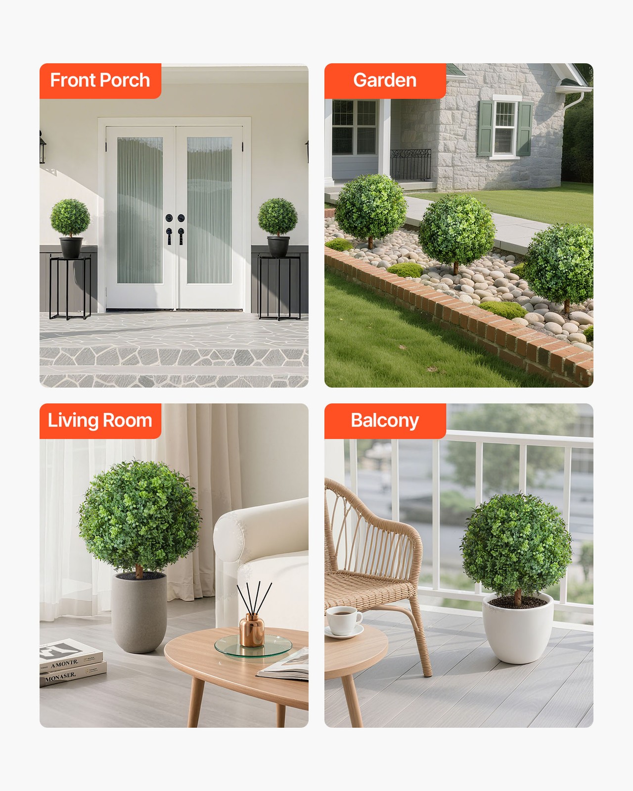 VEVOR Artificial Topiary Boxwood Tree with Ground Spike 22 Inch Faux Shrub