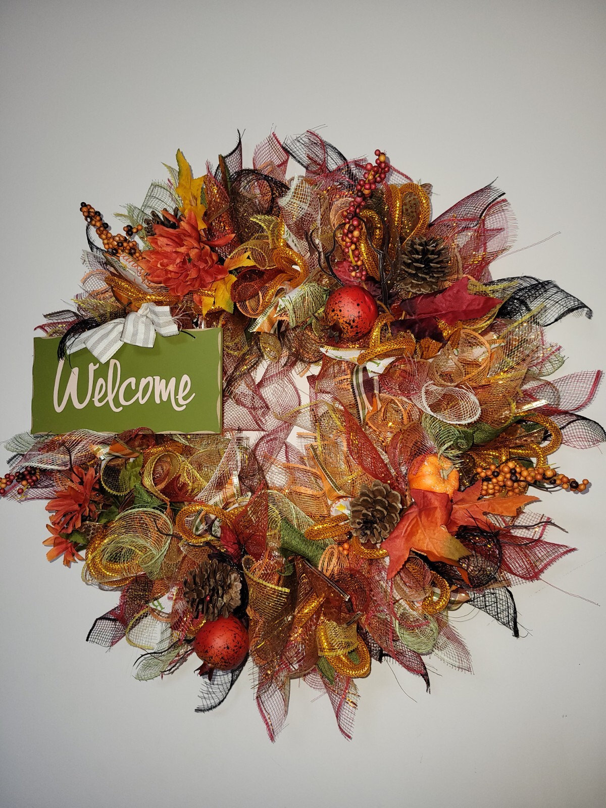 WELCOME autumn Spring Mesh Front Door Wreath Wall Decor Bright colors large