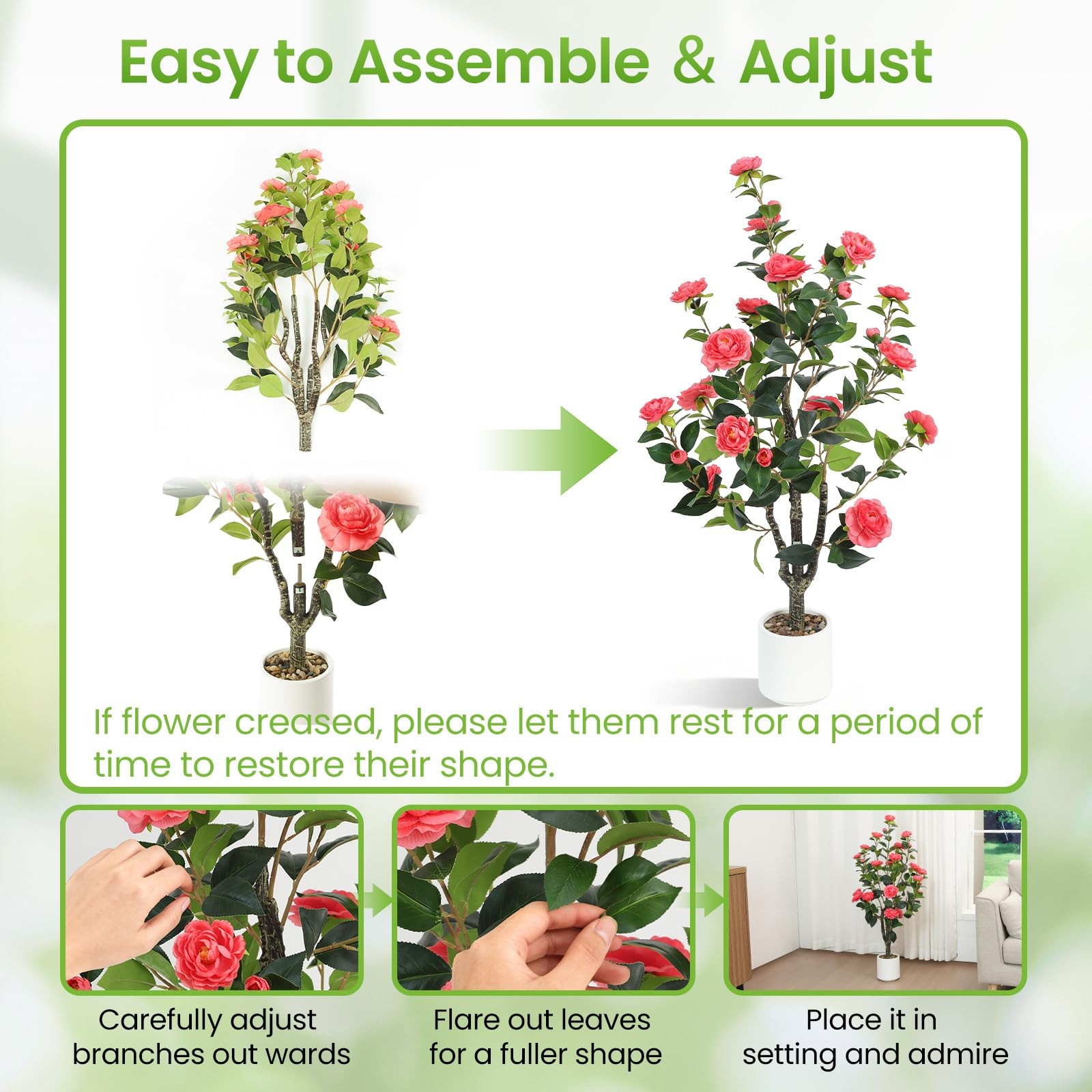 UPBUD Artificial Camellia Tree 2 Pack, 3.3FT Fake Camellia Plant with Bloomin…