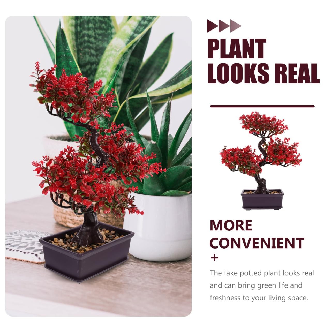 Artificial Bonsai Tree, Fake Potted Bonsai Plants Red Artificial Pine Tree De…