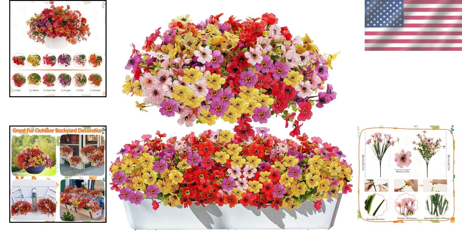 24 Bundles Artificial Flowers for Outdoors UV Resistant Silk Fake Flowers Faux